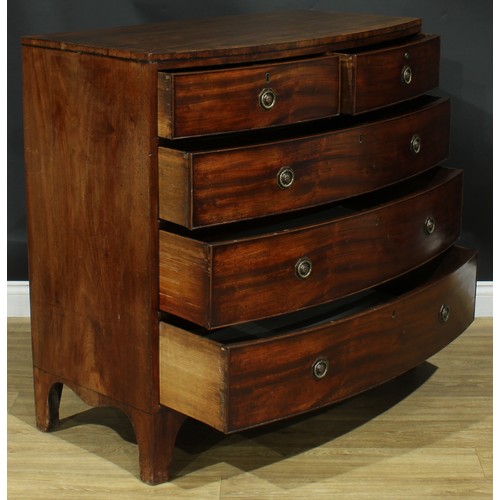 1421 - A Regency mahogany bowfront caddy-top chest, of two short and three long graduated cockbeaded drawer... 