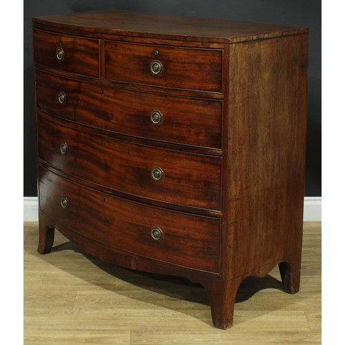 1421 - A Regency mahogany bowfront caddy-top chest, of two short and three long graduated cockbeaded drawer... 