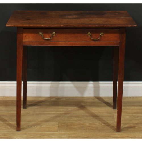 1169 - A George III oak side table, rectangular top above a long frieze drawer, brass swan neck handles, ta... 