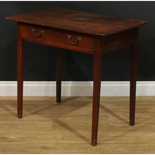 1169 - A George III oak side table, rectangular top above a long frieze drawer, brass swan neck handles, ta... 