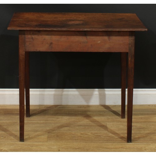 1169 - A George III oak side table, rectangular top above a long frieze drawer, brass swan neck handles, ta... 