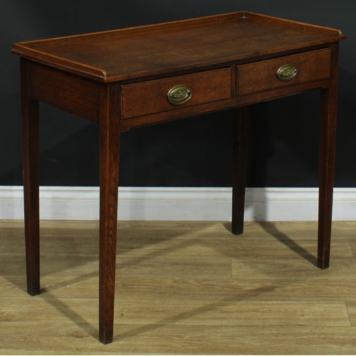 1168 - A George III oak side table, possibly Scottish, rectangular top with shallow three-quarter gallery a... 