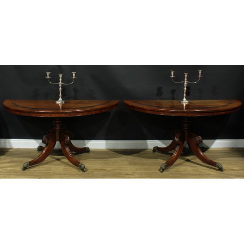 1397 - A pair of George/William IV mahogany demilune side tables, formerly the end sections of a dining tab... 