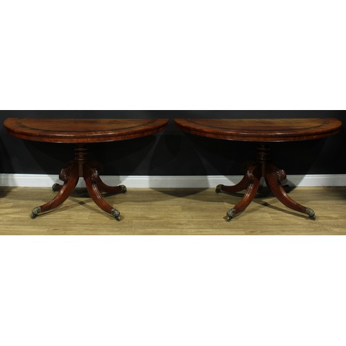 1397 - A pair of George/William IV mahogany demilune side tables, formerly the end sections of a dining tab... 