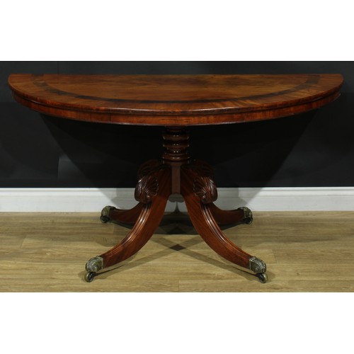 1397 - A pair of George/William IV mahogany demilune side tables, formerly the end sections of a dining tab... 