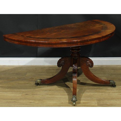 1397 - A pair of George/William IV mahogany demilune side tables, formerly the end sections of a dining tab... 