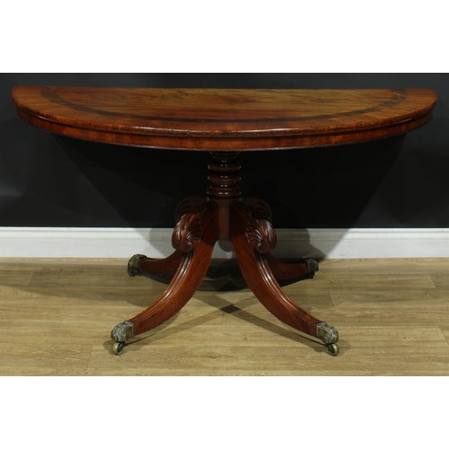 1397 - A pair of George/William IV mahogany demilune side tables, formerly the end sections of a dining tab... 