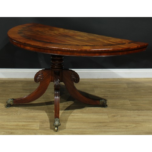 1397 - A pair of George/William IV mahogany demilune side tables, formerly the end sections of a dining tab... 