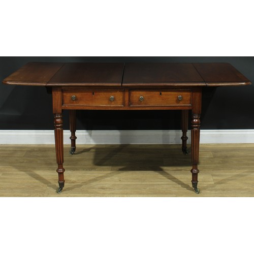 1274 - A George IV mahogany sofa table, rosewood crossbanded top with fall leaves above a pair of frieze dr... 