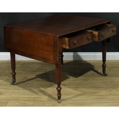 1274 - A George IV mahogany sofa table, rosewood crossbanded top with fall leaves above a pair of frieze dr... 