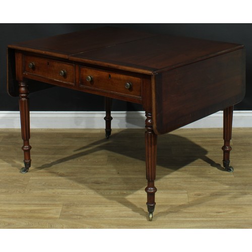 1274 - A George IV mahogany sofa table, rosewood crossbanded top with fall leaves above a pair of frieze dr... 