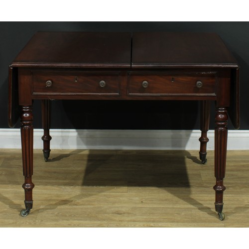 1274 - A George IV mahogany sofa table, rosewood crossbanded top with fall leaves above a pair of frieze dr... 