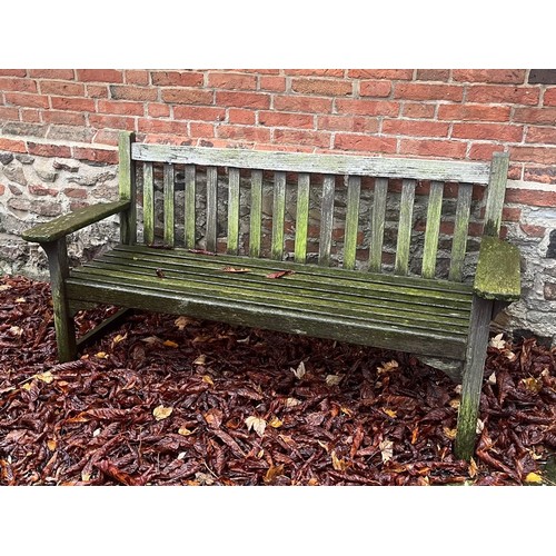 1452 - A teak garden bench, slatted back and seat, 88cm high, 165.5cm wide, the seat 140cm wide and 46cm de... 