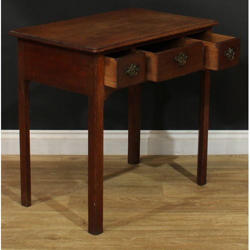 1166 - A George III oak lowboy or side table, rectangular top with moulded edge above three drawers, swing ... 