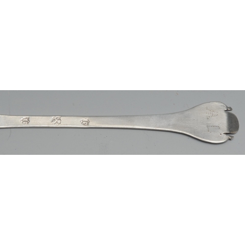 55 - A James II provincial silver West Country Trefid spoon, pricked initials ML, 20cm long, John Peard, ... 