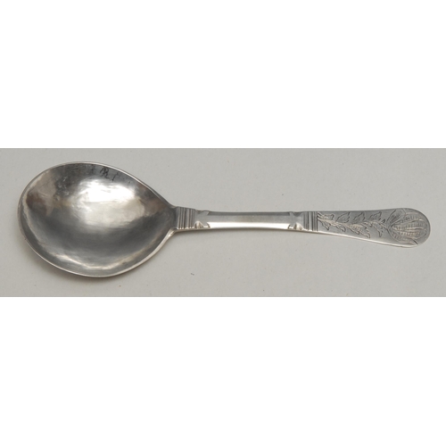 68 - An 18th century Norwegian silver spoon, chamfered stem, engraved to the terminal with a flower, 16cm... 