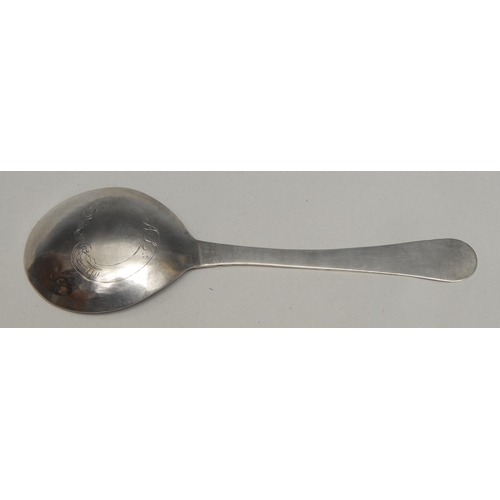 68 - An 18th century Norwegian silver spoon, chamfered stem, engraved to the terminal with a flower, 16cm... 