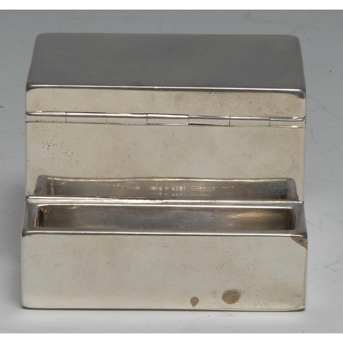 242 - A Victorian silver table top vesta box, hinged cover above a striker and a trough for spent matches,... 