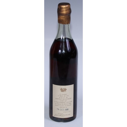 851 - Chateau de Laubade 1956 Armagnac, bottled on 14th October 1986, 70cl, 40% volume, in wooden case