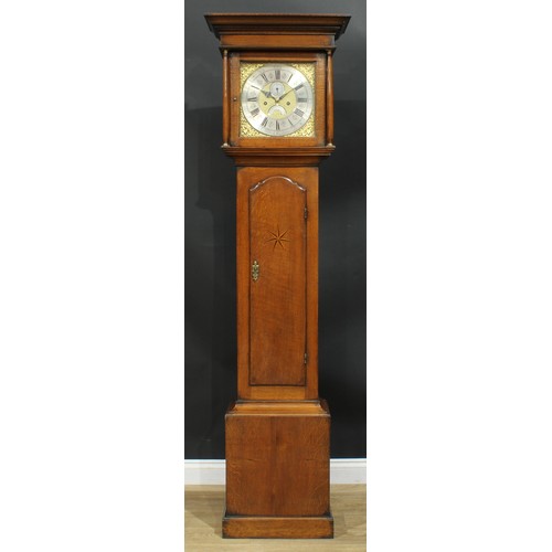 1080 - A George II Derbyshire oak longcase clock, 30.5cm square brass dial with silvered chapter ring inscr... 