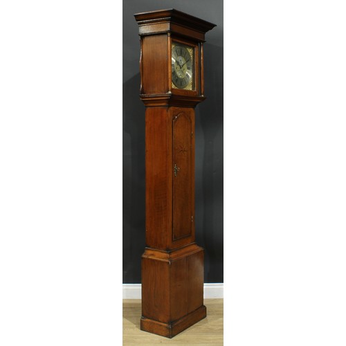 1080 - A George II Derbyshire oak longcase clock, 30.5cm square brass dial with silvered chapter ring inscr... 