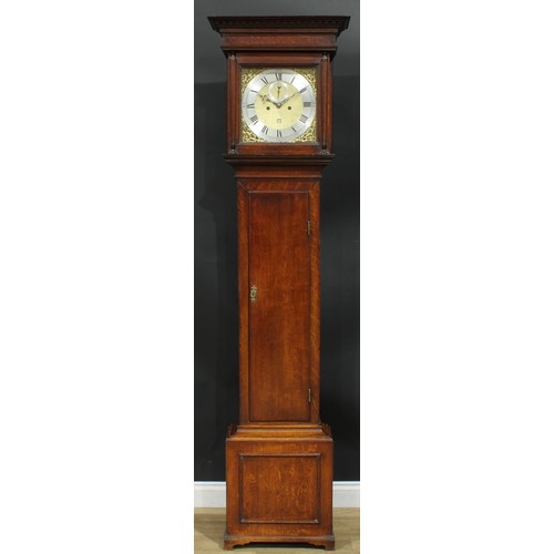 1636 - A mid-18th century oak longcase clock, 30cm square brass dial with silvered chapter ring inscribed W... 