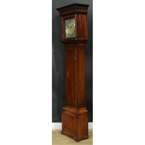 1636 - A mid-18th century oak longcase clock, 30cm square brass dial with silvered chapter ring inscribed W... 