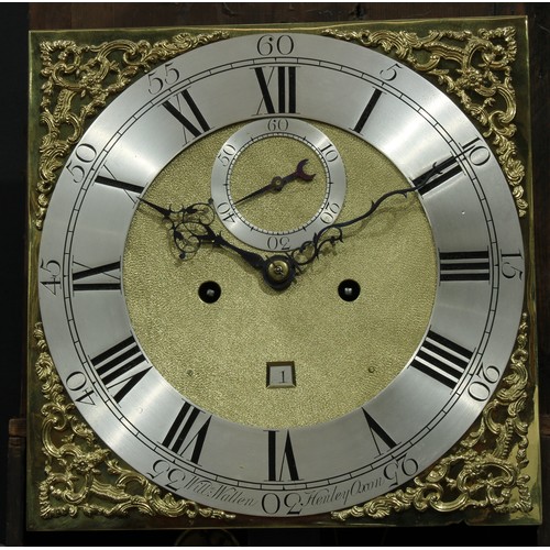 1636 - A mid-18th century oak longcase clock, 30cm square brass dial with silvered chapter ring inscribed W... 