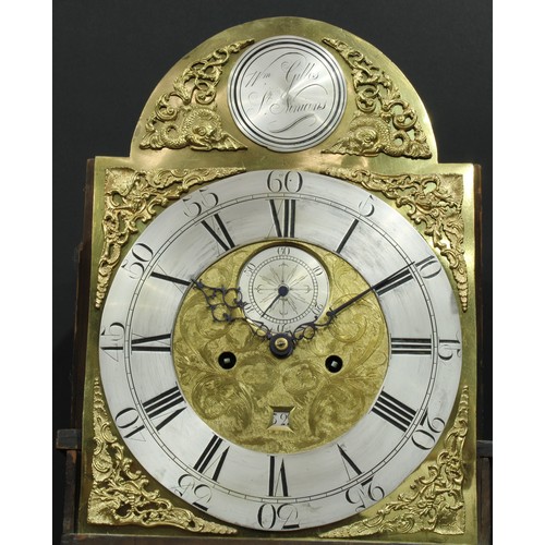 1302 - A George III Scottish mahogany longcase clock, 31cm arched brass dial inscribed Wm Gilles, St. Ninia... 