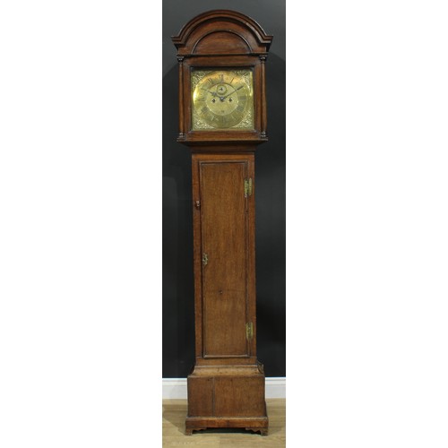 1081 - A George II oak longcase clock, 30cm square brass dial inscribed J Shepard, Sheffield, Roman and sub... 