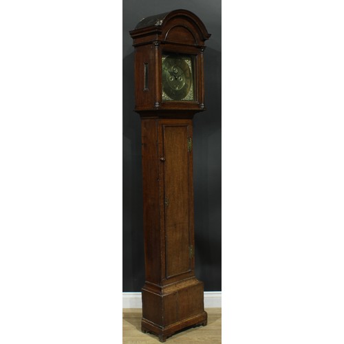 1081 - A George II oak longcase clock, 30cm square brass dial inscribed J Shepard, Sheffield, Roman and sub... 