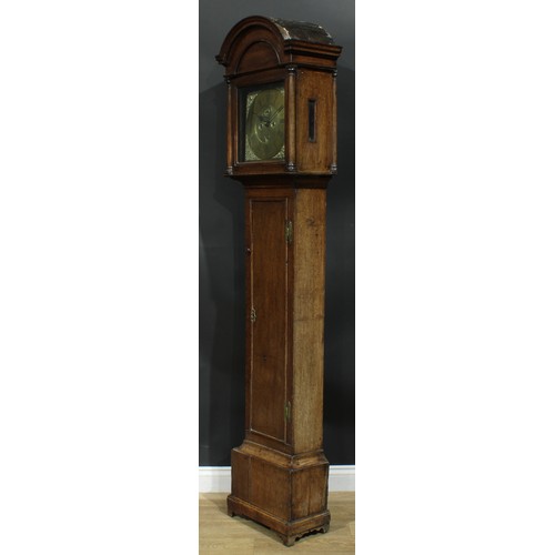 1081 - A George II oak longcase clock, 30cm square brass dial inscribed J Shepard, Sheffield, Roman and sub... 