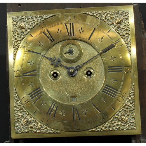 1081 - A George II oak longcase clock, 30cm square brass dial inscribed J Shepard, Sheffield, Roman and sub... 