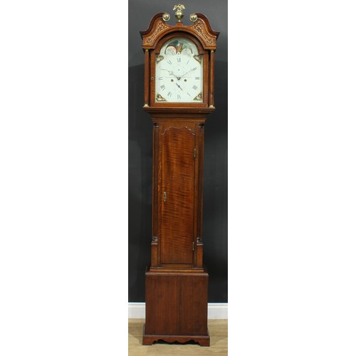 1303 - A George III Scottish oak longcase clock, 30cm arched painted dial inscribed Geo Angus, Aberdeen, Ro... 