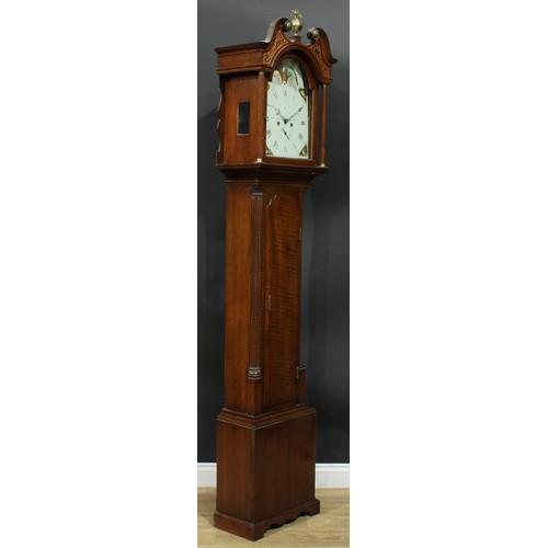 1303 - A George III Scottish oak longcase clock, 30cm arched painted dial inscribed Geo Angus, Aberdeen, Ro... 