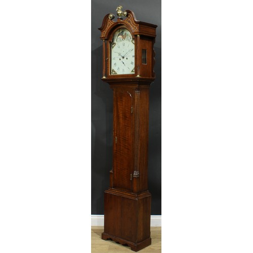 1303 - A George III Scottish oak longcase clock, 30cm arched painted dial inscribed Geo Angus, Aberdeen, Ro... 