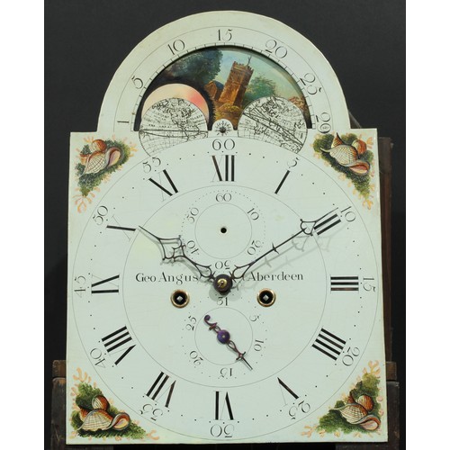 1303 - A George III Scottish oak longcase clock, 30cm arched painted dial inscribed Geo Angus, Aberdeen, Ro... 