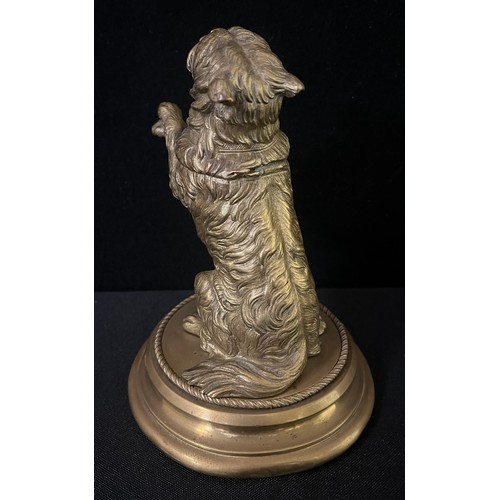 3020 - English School, late 19th century, a gilt bronze, after Landseer, Terrier, begging, glass eyes, circ... 