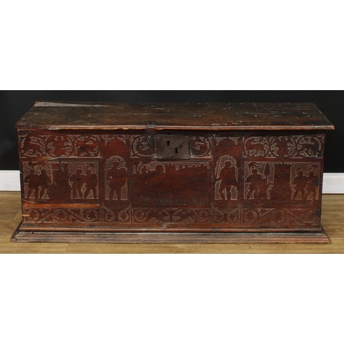 1638 - A 16th century Italian cedar or cypress cassone or chest, possibly Umbria or Venice, hinged cover, t... 