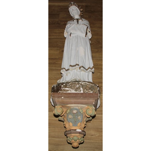 1642 - Architectural Salvage - a large ecclesiastical plaster figure, Saint Helena; a polychrome decorated ... 