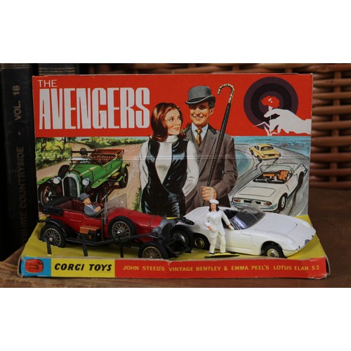 2032 - Corgi Toys Gift set 40, The Avengers, comprising red and black Bentley with seated plastic driver fi... 