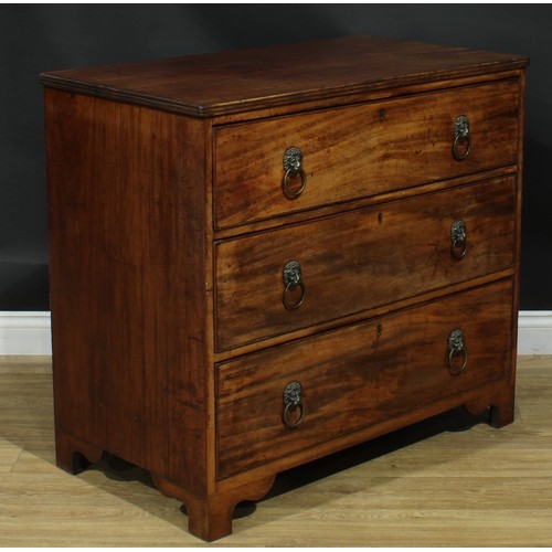 1110 - A George III mahogany chest, rectangular top with reeded edge above three long graduated cockbeaded ... 