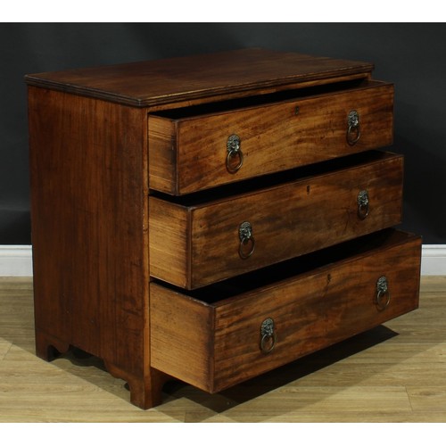 1110 - A George III mahogany chest, rectangular top with reeded edge above three long graduated cockbeaded ... 