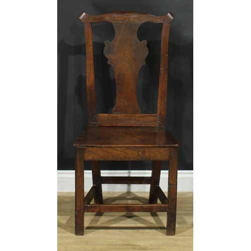 1277 - A harlequin set of six 18th century vernacular dining chairs, the largest 102cm high, 50cm wide, the... 