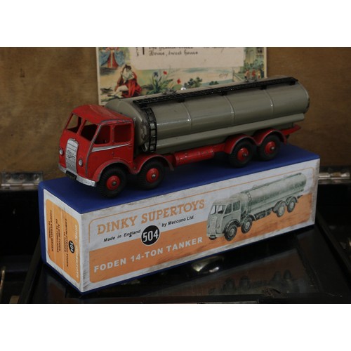 2066 - Dinky Supertoys 504 Foden 14-ton tanker, 1st type red cab with silver flashes, red chassis and wheel... 