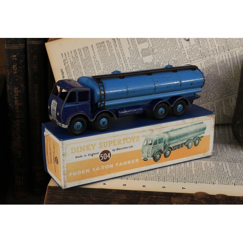 2065 - Dinky Supertoys 504 Foden 14-ton tanker, 1st type dark blue cab with blue flashes, dark blue chassis... 