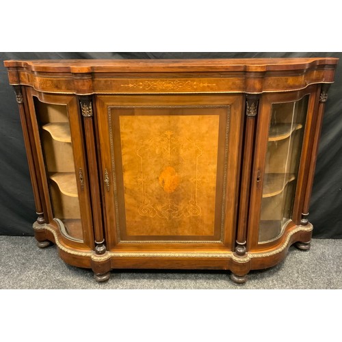 47 - A Victorian gilt-metal mounted walnut and marquetry side cabinet, shaped serpentine moulded top abov... 