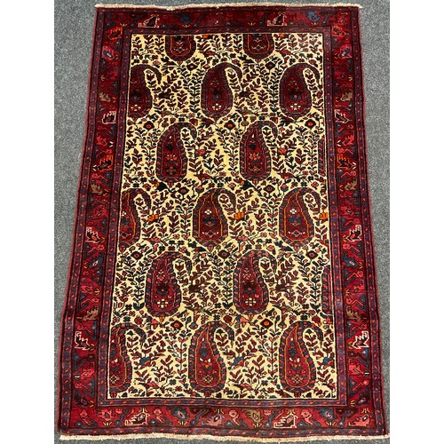 49 - A Persian Kashan rug / carpet, hand-knotted with Boteh design field in shades of red, indigo, and pi... 