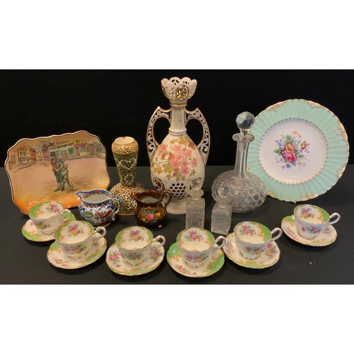 90 - A Paragon China Rockingham pattern coffee service for six with ogee shaped cups; A Royal Crown Derby... 