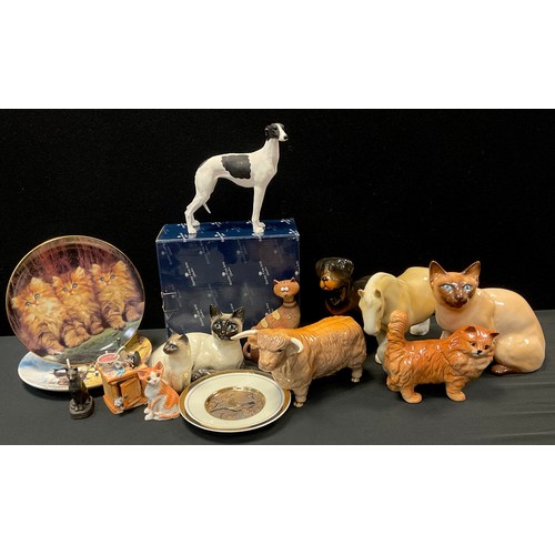 131 - A Beswick model Siamese cat, no 1559 ;  others 1887;  Highland Cow etc;  Sylvac 5107 ;  Border Fine ... 